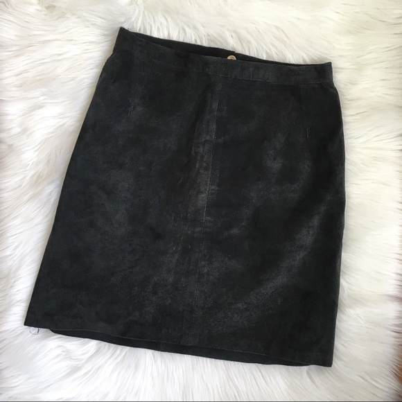 Vintage Dresses & Skirts - Vintage Black Suede Bodycon Mini Skirt 26” Waist